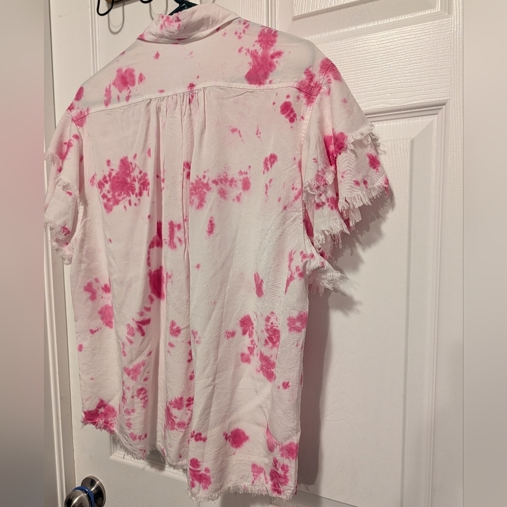White Birch Tie Dye Button Down Shirt Pink White Medium - Picture 9 of 15